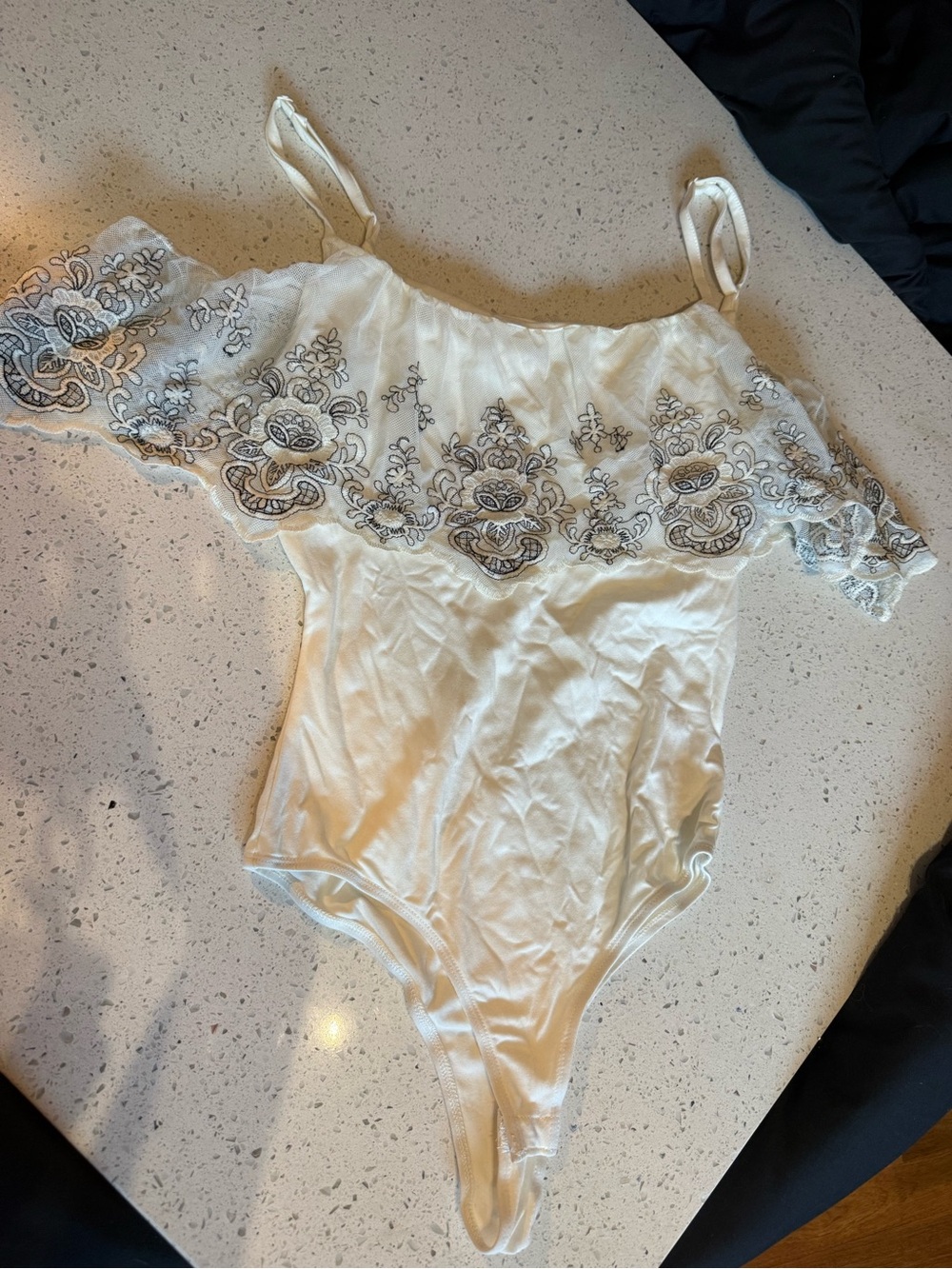 Alya Ivory Off-Shoulder Lace Trim Bodysuit